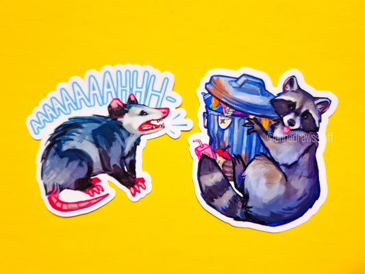 Trashcan Raccoon and Oppossum Scream - Weatherproof Vinyl Stickers
