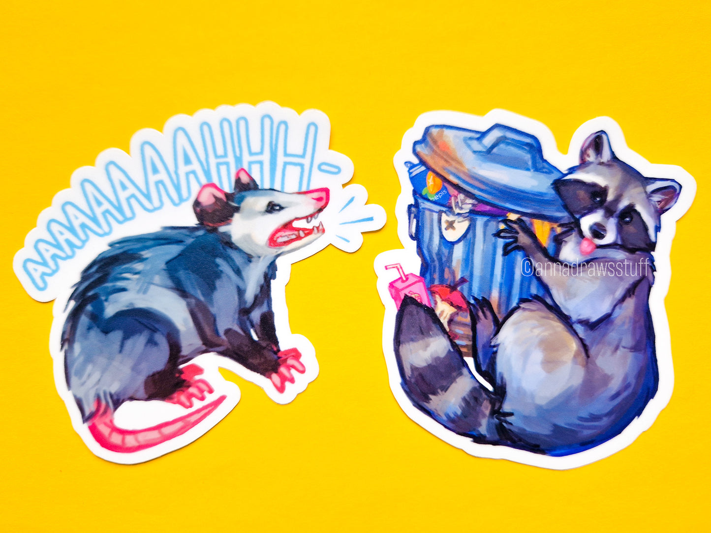 Trashcan Raccoon and Oppossum Scream - Weatherproof Vinyl Stickers
