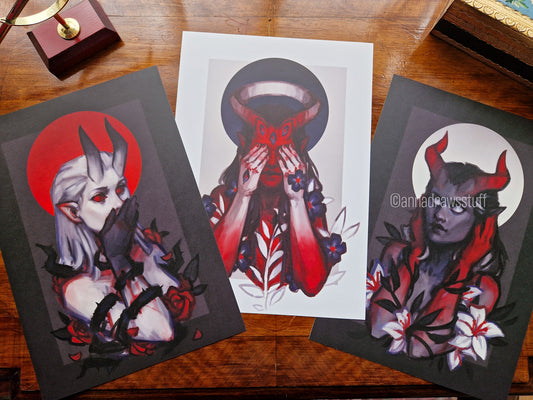 Three Wise Demons Art Prints - A4 (letter) or A6 (postcard) size