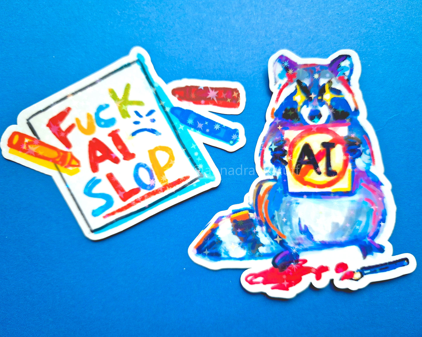 Anti-AI Raccoon Stickers - Waterproof Vinyl Stickers
