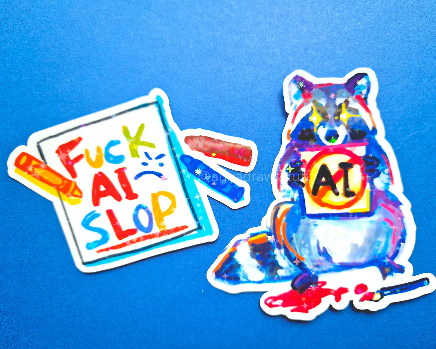 Anti-AI Raccoon Stickers - Waterproof Vinyl Stickers