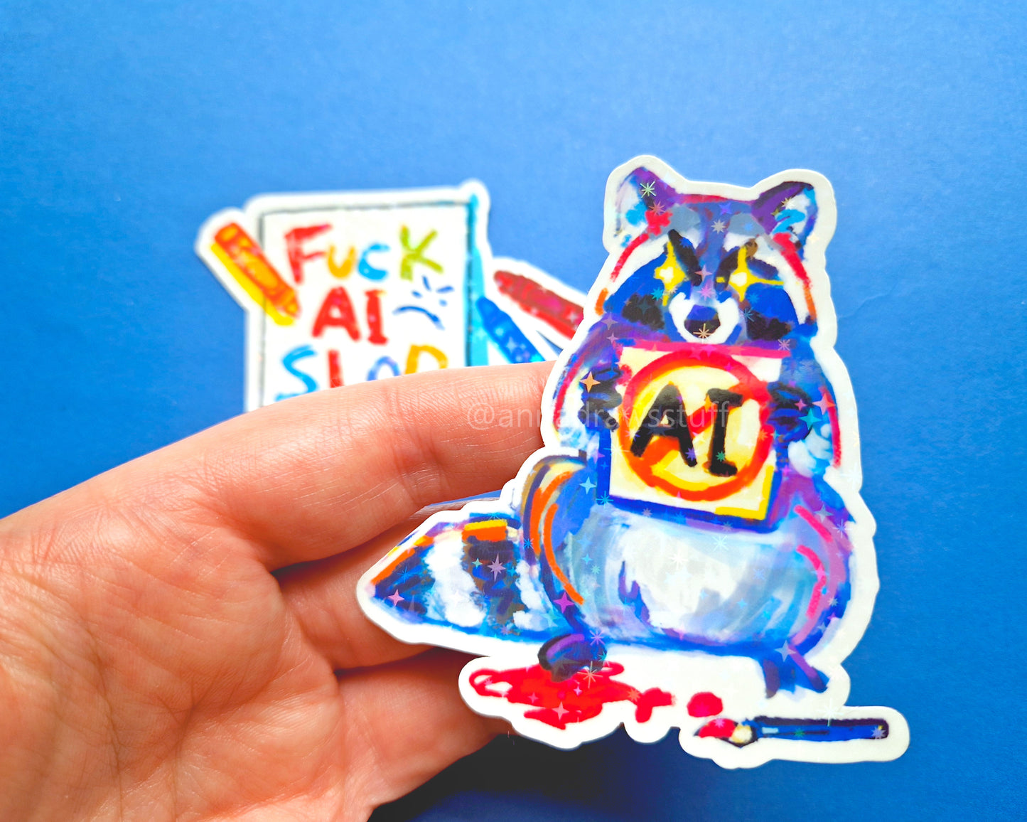 Anti-AI Raccoon Stickers - Waterproof Vinyl Stickers