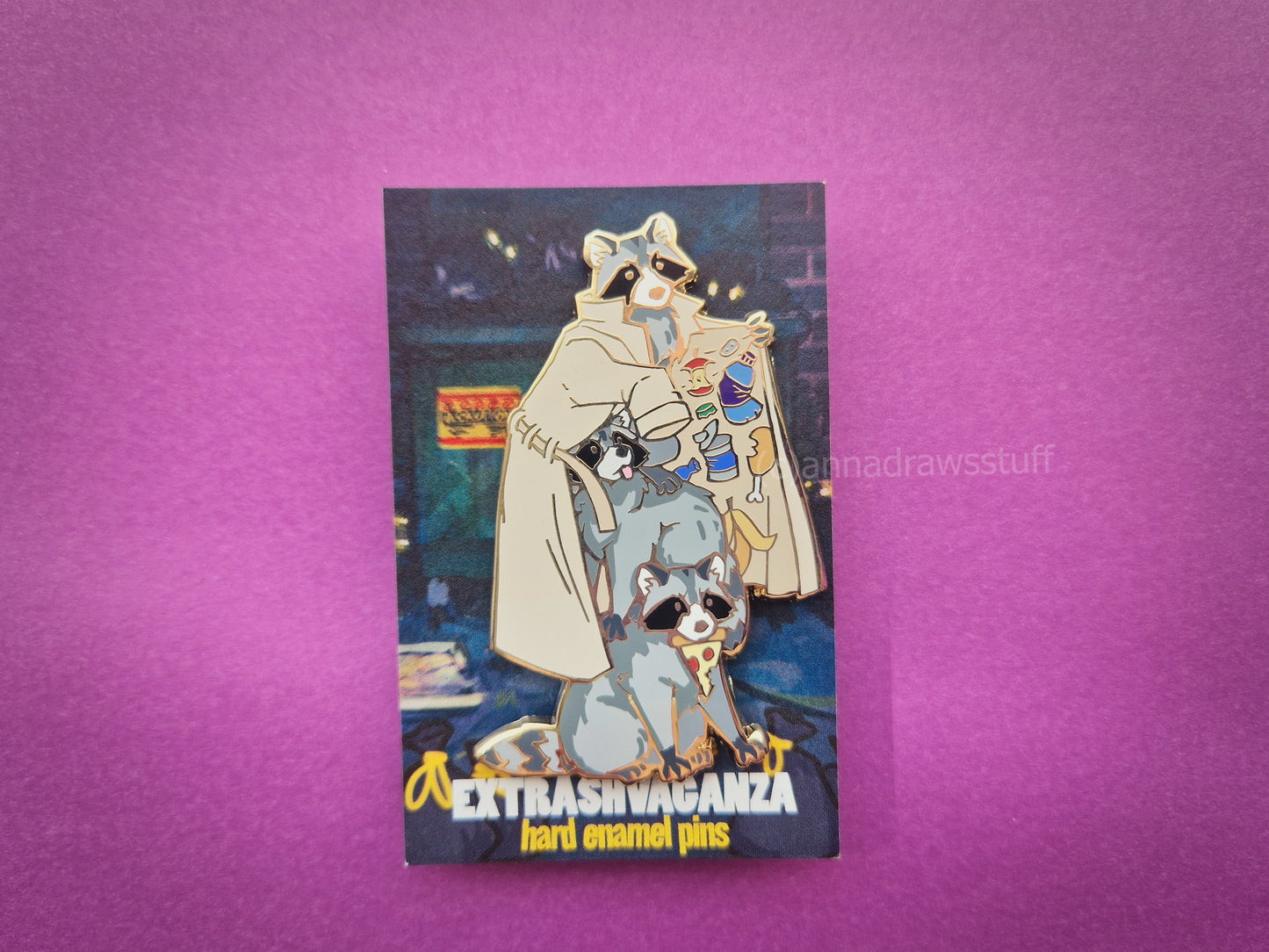 Raccoons In Trenchcoat Pin  - BIG Hard Enamel Pin - Extrashvaganza