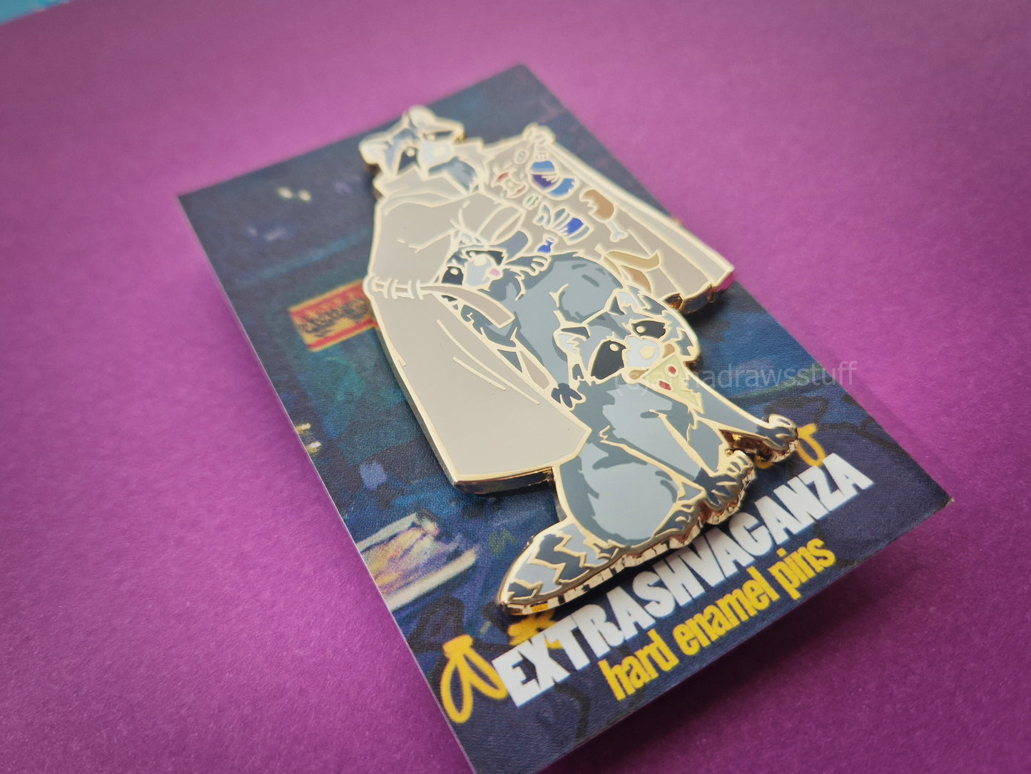 Raccoons In Trenchcoat Pin  - BIG Hard Enamel Pin - Extrashvaganza