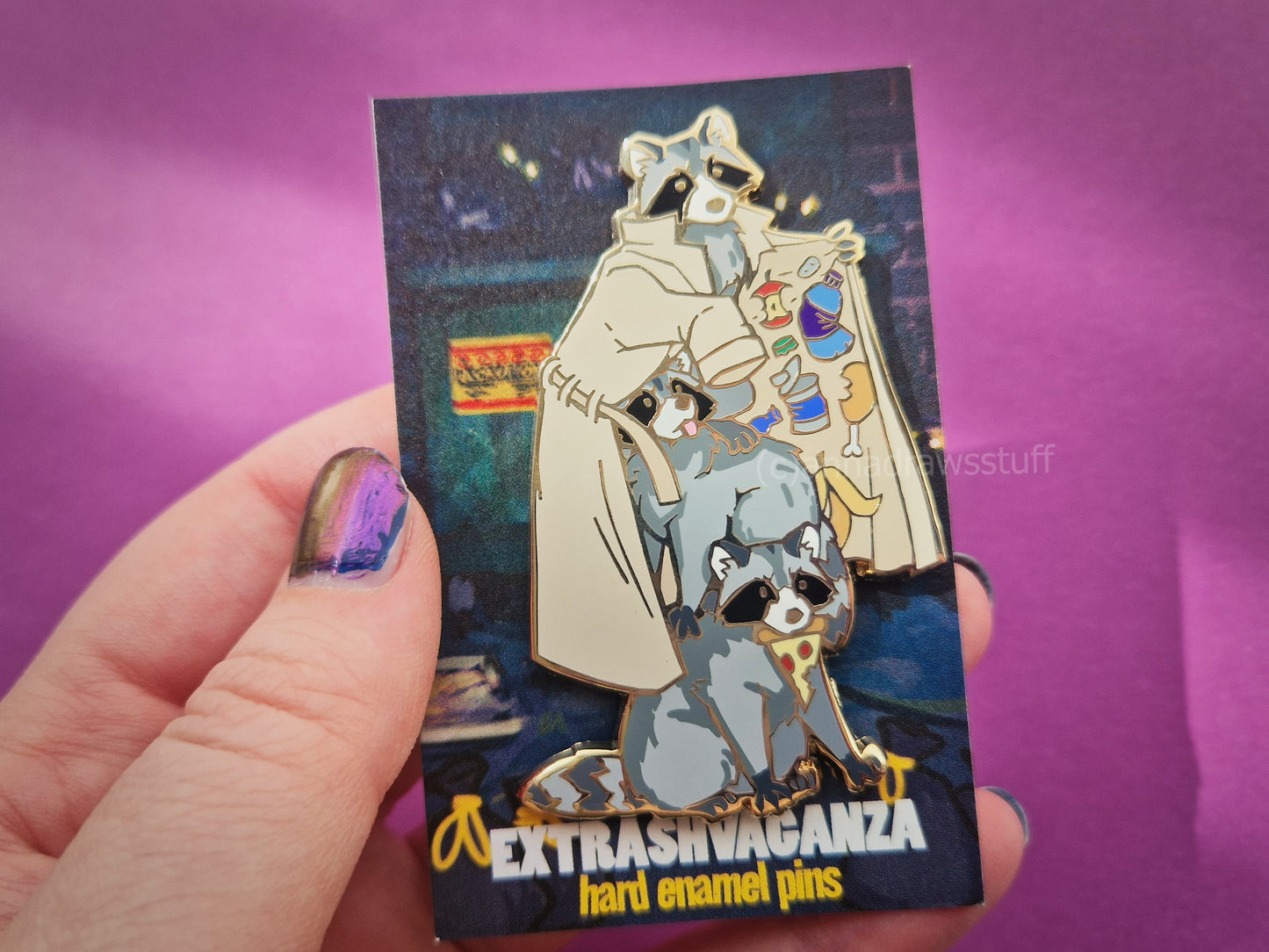 Raccoons In Trenchcoat Pin  - BIG Hard Enamel Pin - Extrashvaganza