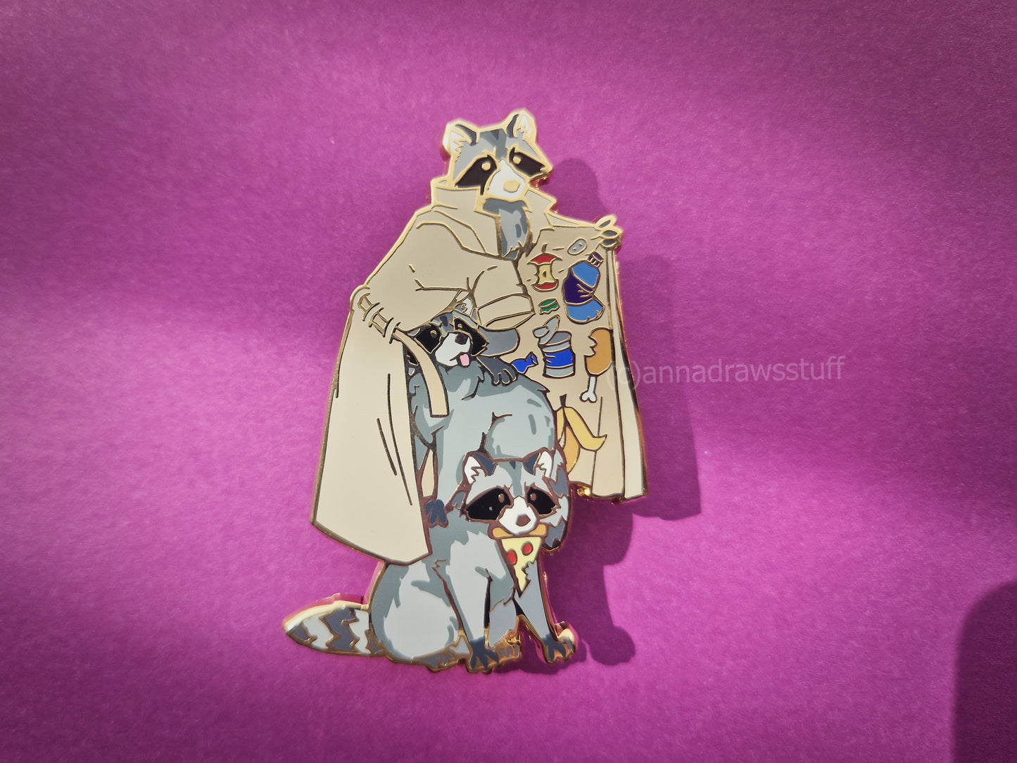 Raccoons In Trenchcoat Pin  - BIG Hard Enamel Pin - Extrashvaganza