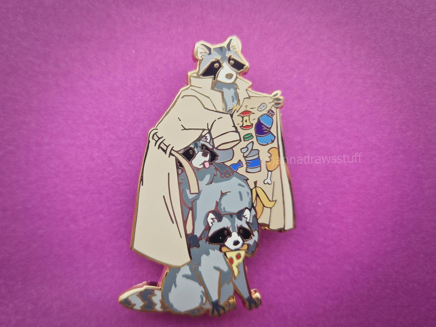 Raccoons In Trenchcoat Pin  - BIG Hard Enamel Pin - Extrashvaganza
