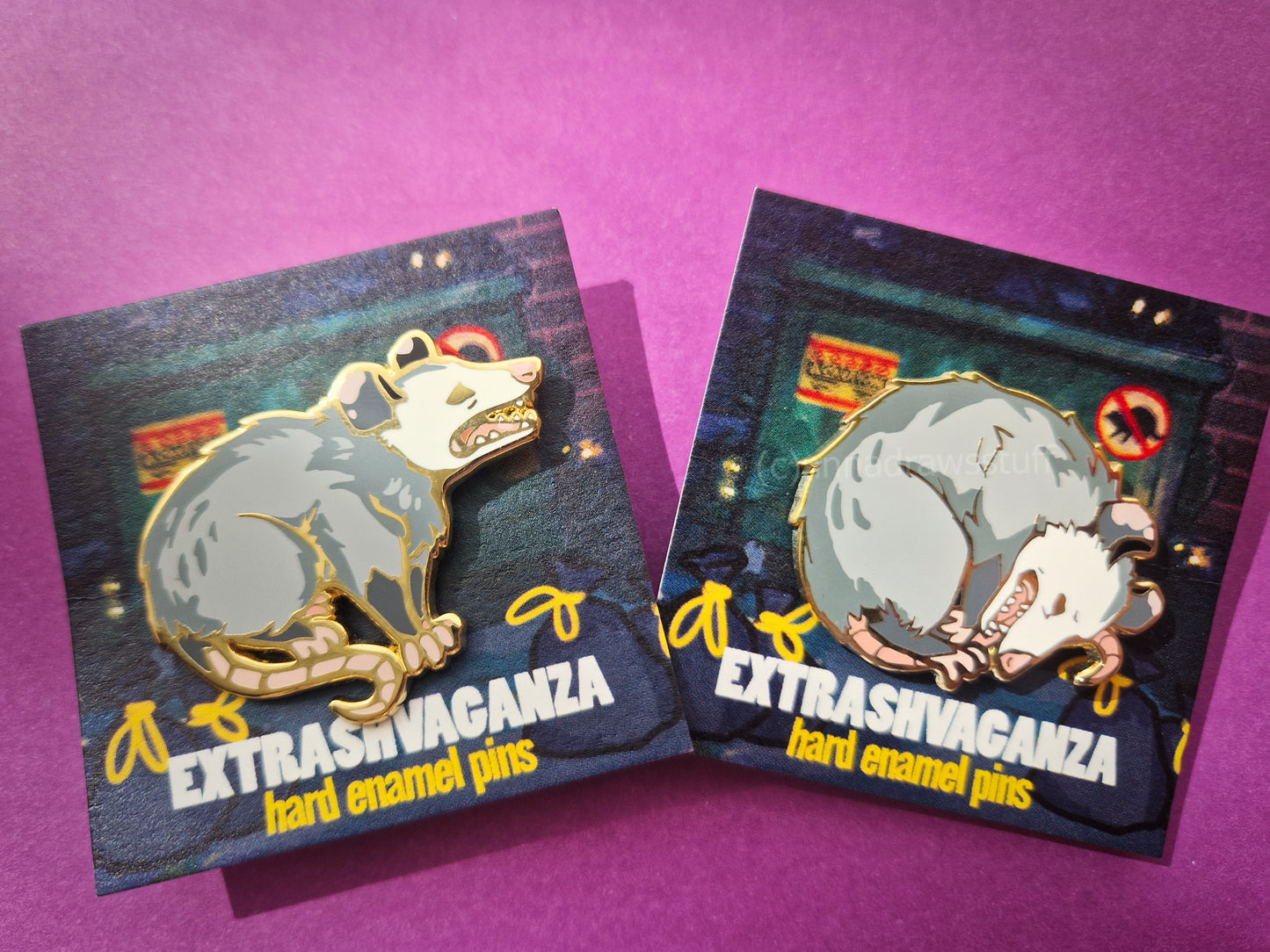 Curling and Yelling Opossum Pins - Hard Enamel Pin - Extrashvaganza