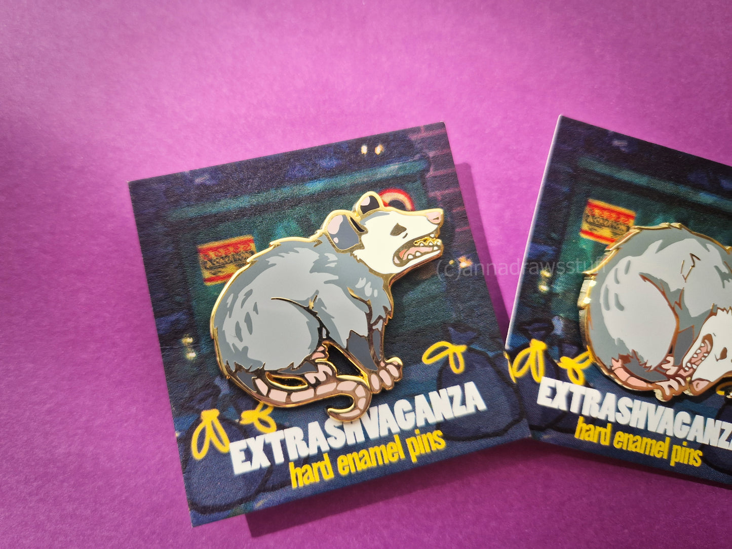 Curling and Yelling Opossum Pins - Hard Enamel Pin - Extrashvaganza