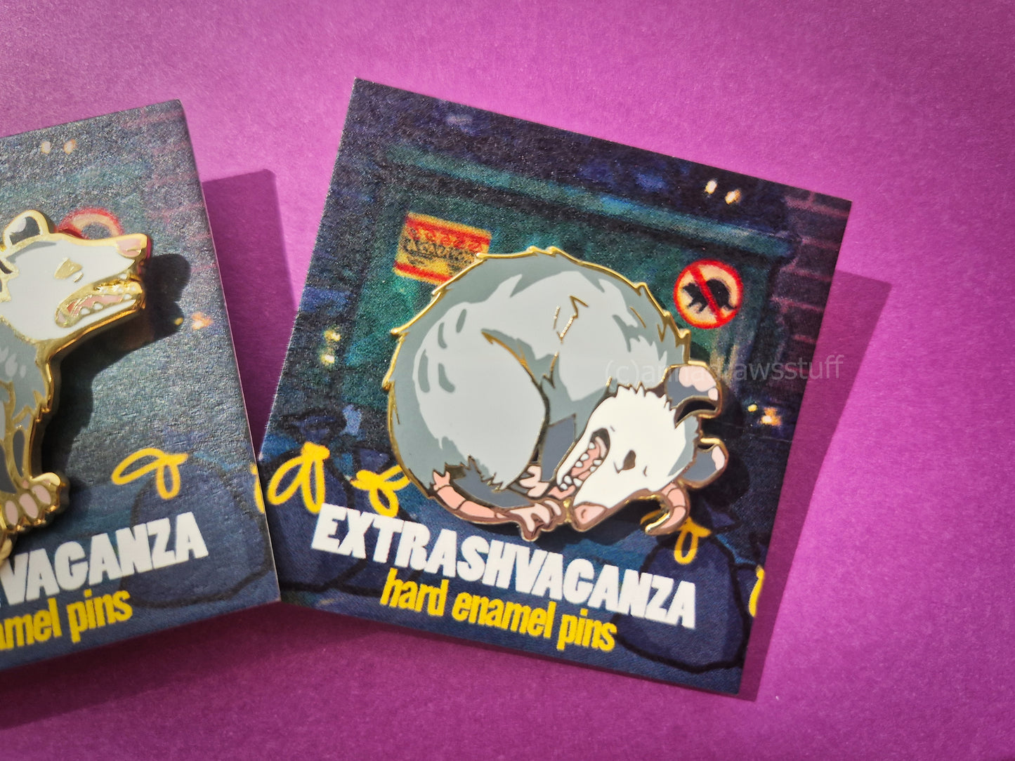 Curling and Yelling Opossum Pins - Hard Enamel Pin - Extrashvaganza