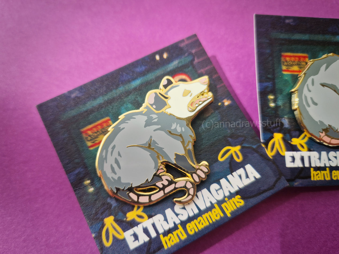 Curling and Yelling Opossum Pins - Hard Enamel Pin - Extrashvaganza