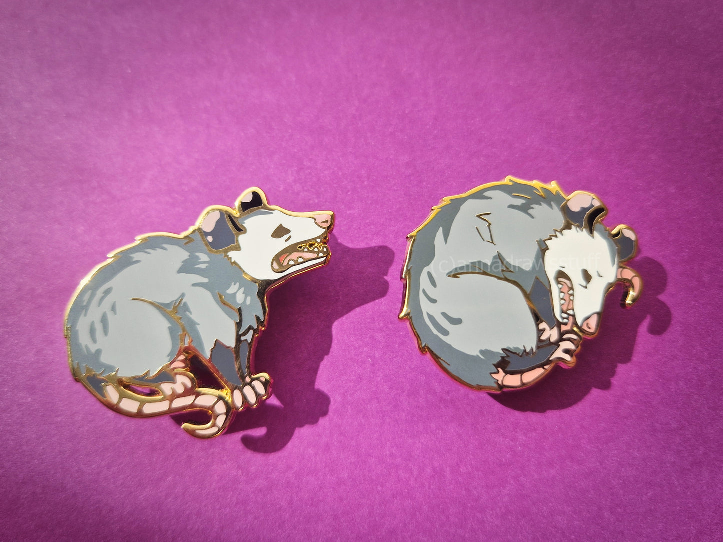Curling and Yelling Opossum Pins - Hard Enamel Pin - Extrashvaganza