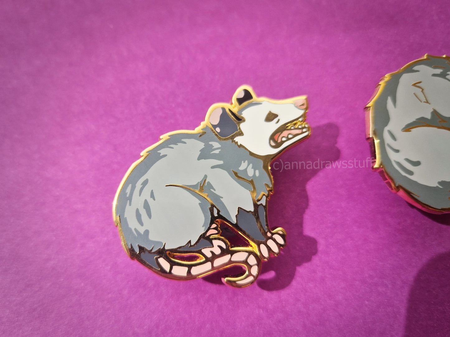 Curling and Yelling Opossum Pins - Hard Enamel Pin - Extrashvaganza