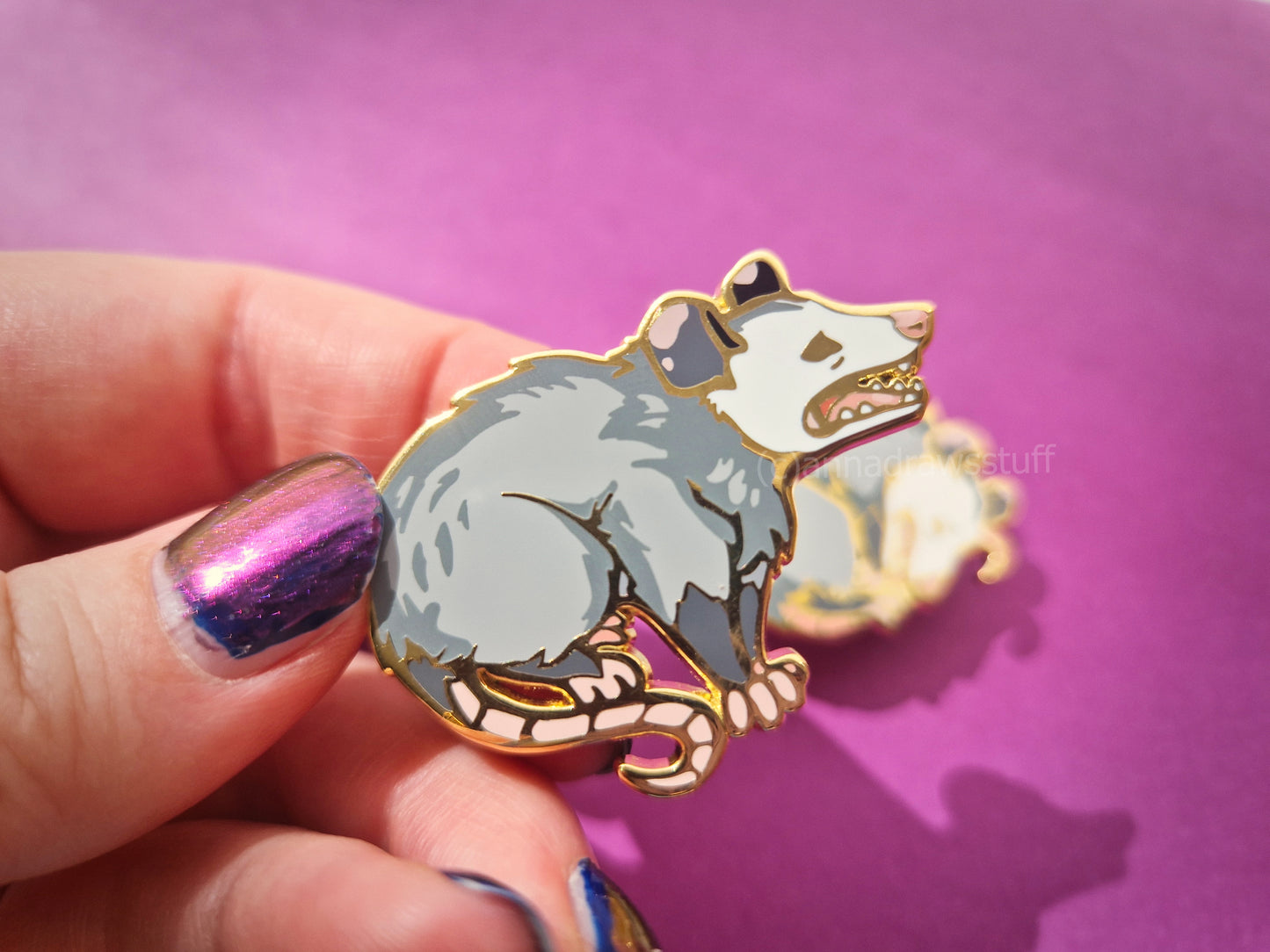 Curling and Yelling Opossum Pins - Hard Enamel Pin - Extrashvaganza