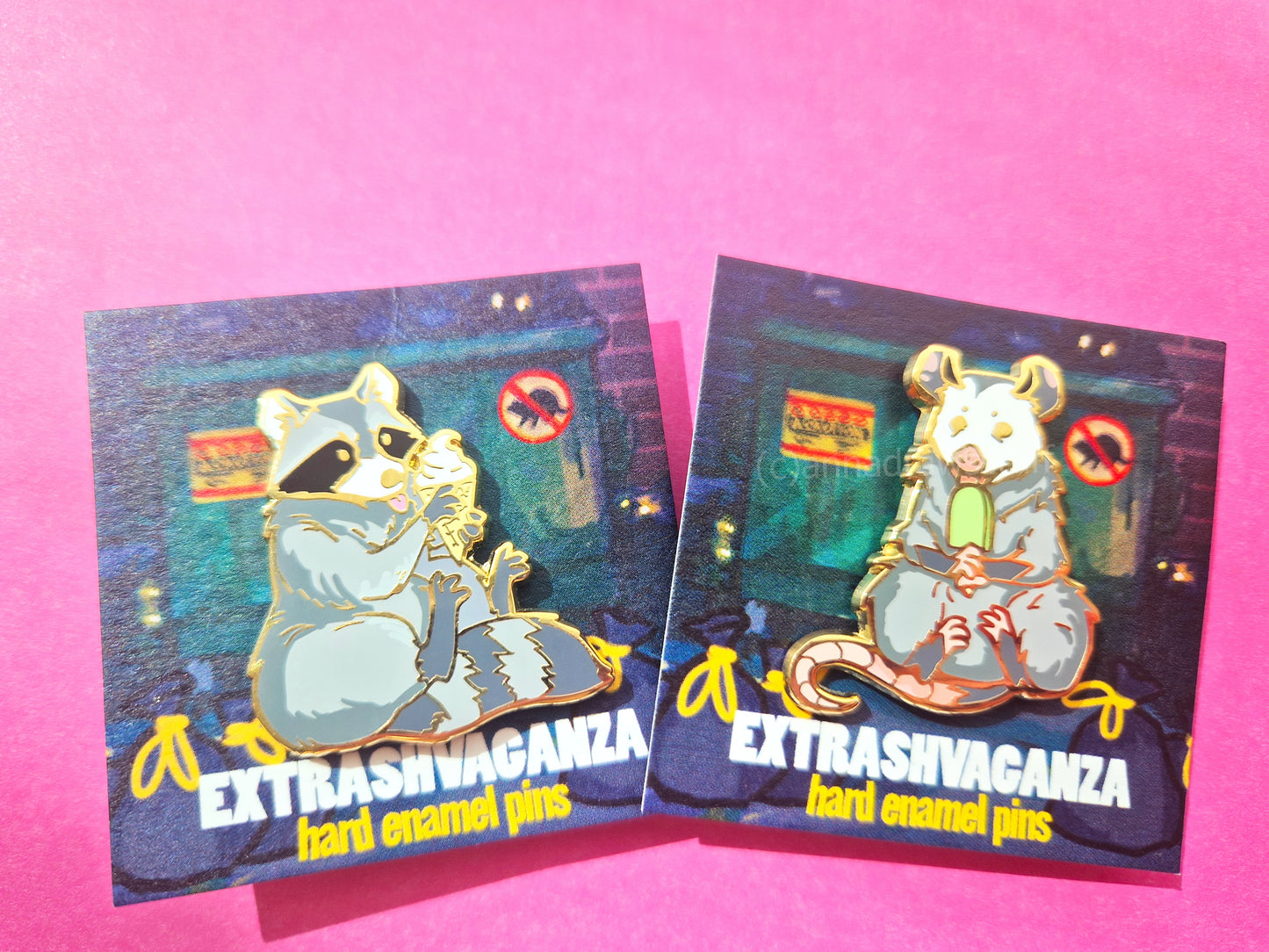 Ice Cream Raccoon and Opossum Pins - Hard Enamel Pin - Extrashvaganza