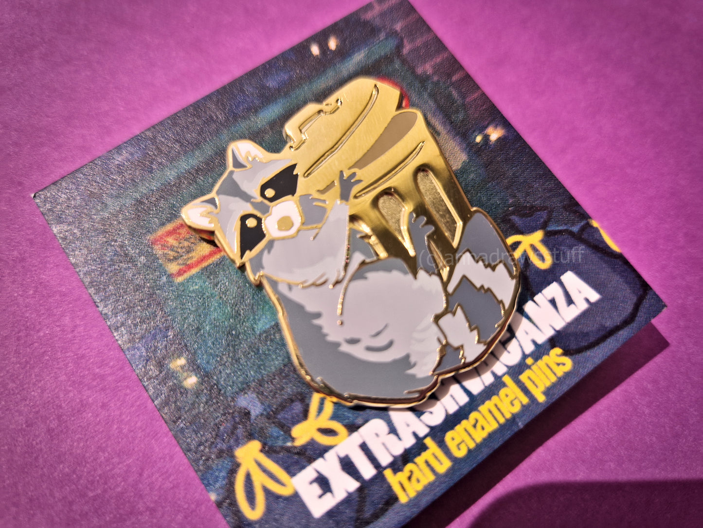 Trashcan Hugging Raccoon - Hard Enamel Pin - Extrashvaganza