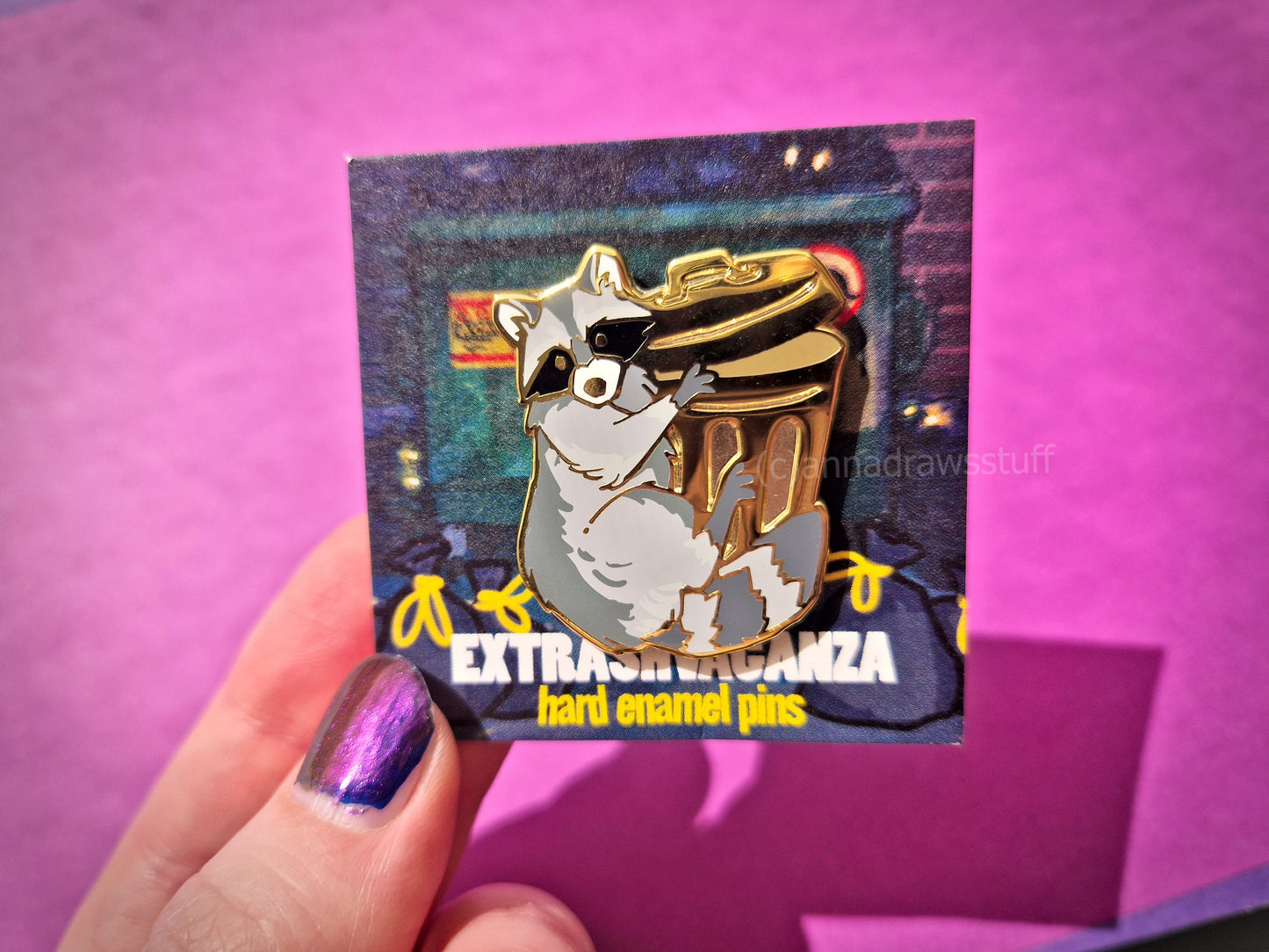 Trashcan Hugging Raccoon - Hard Enamel Pin - Extrashvaganza