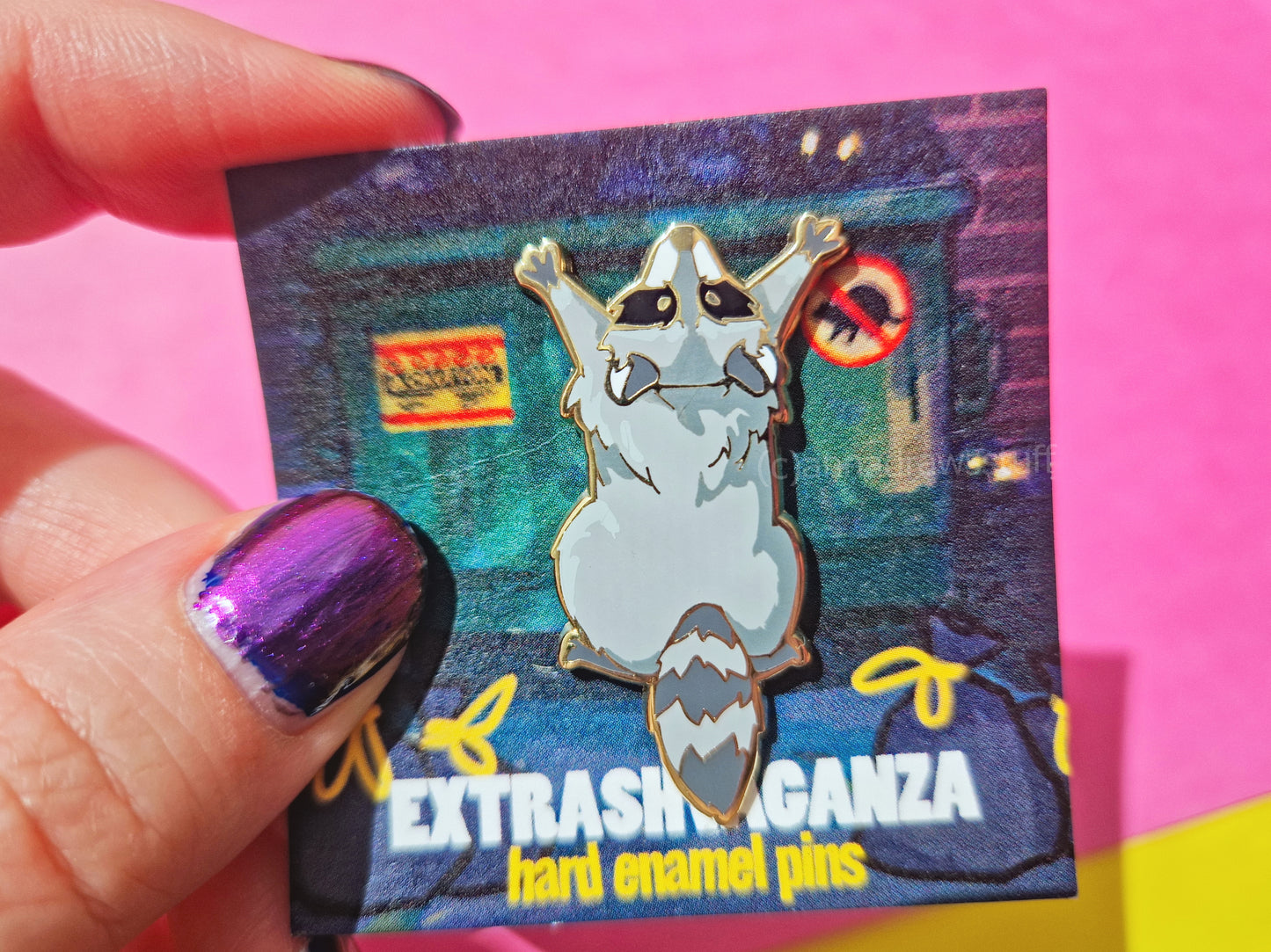 Reaching Raccoon - Hard Enamel Pin - Extrashvaganza