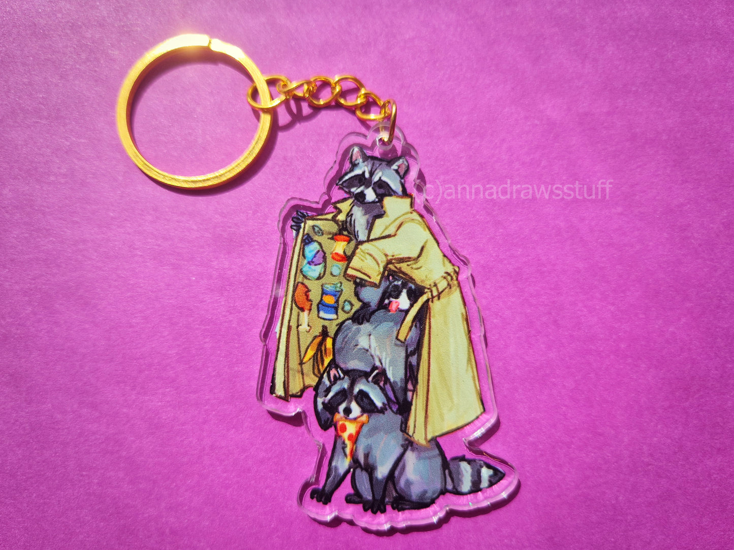 Raccoons in Trenchcoat Keychain
