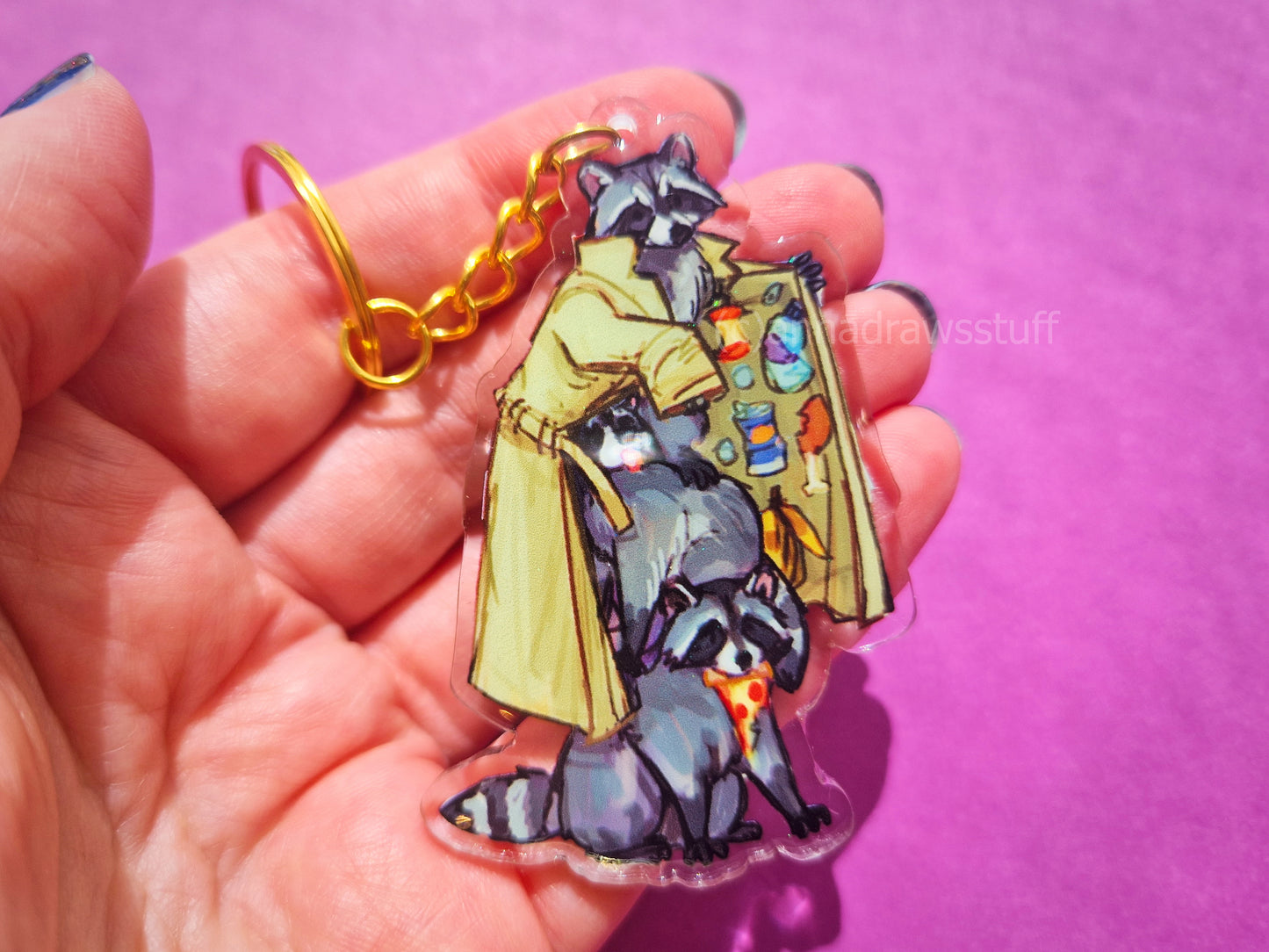 Raccoons in Trenchcoat Keychain