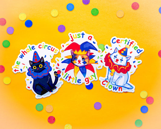 Clown Cat Stickers - Waterproof Vinyl Stickers