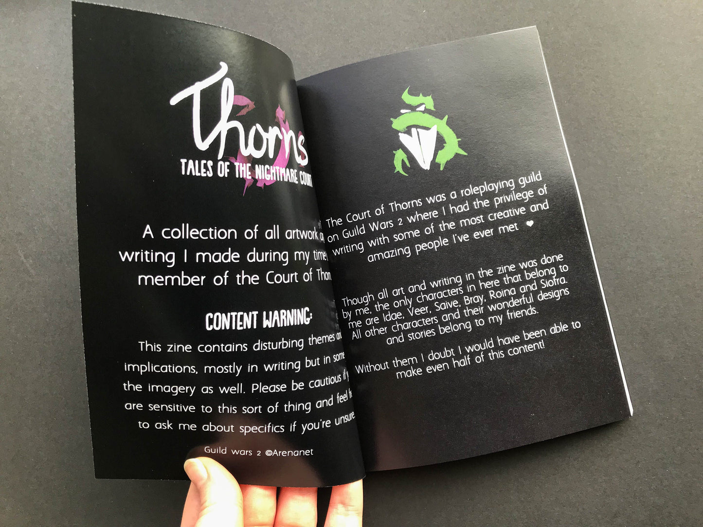 Thorns Zine - 100+ pages, A5 size  - Original Character Art + writing - Guild Wars 2