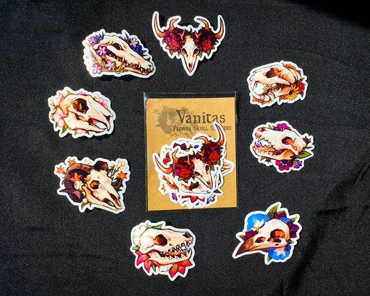 Vanitas - Animal Flower Skull Sticker Pack - 9 Matte Vinyl Stickers
