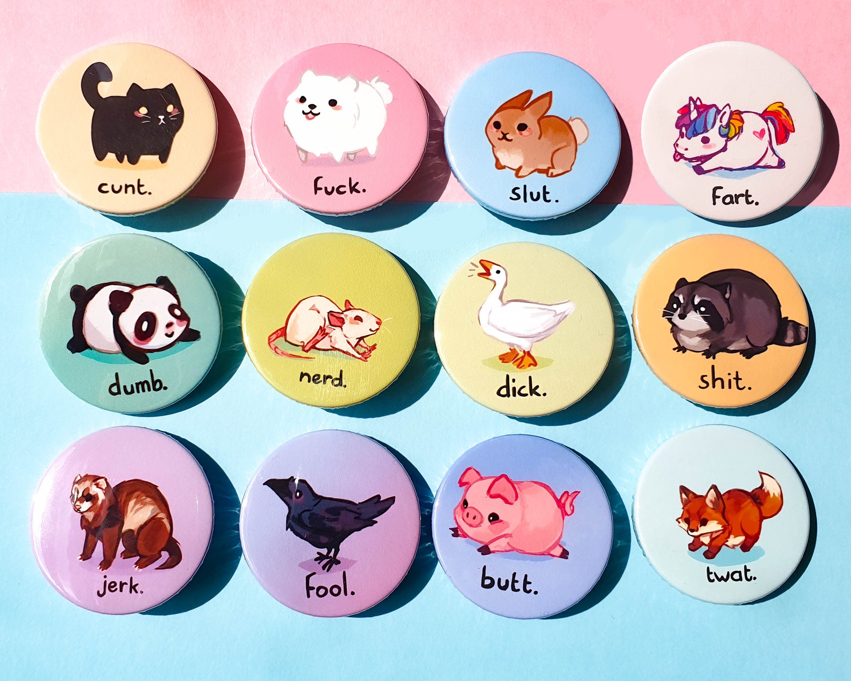 Fun Rude Animal Rude Animal Pinback Buttons – annadrawsstuff