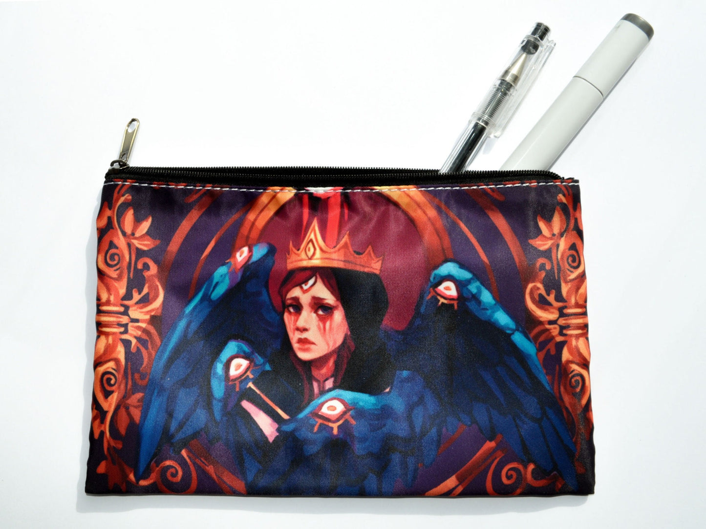 Angelic Zipper Pouch - Stationery or Cosmetic Bag - Blue
