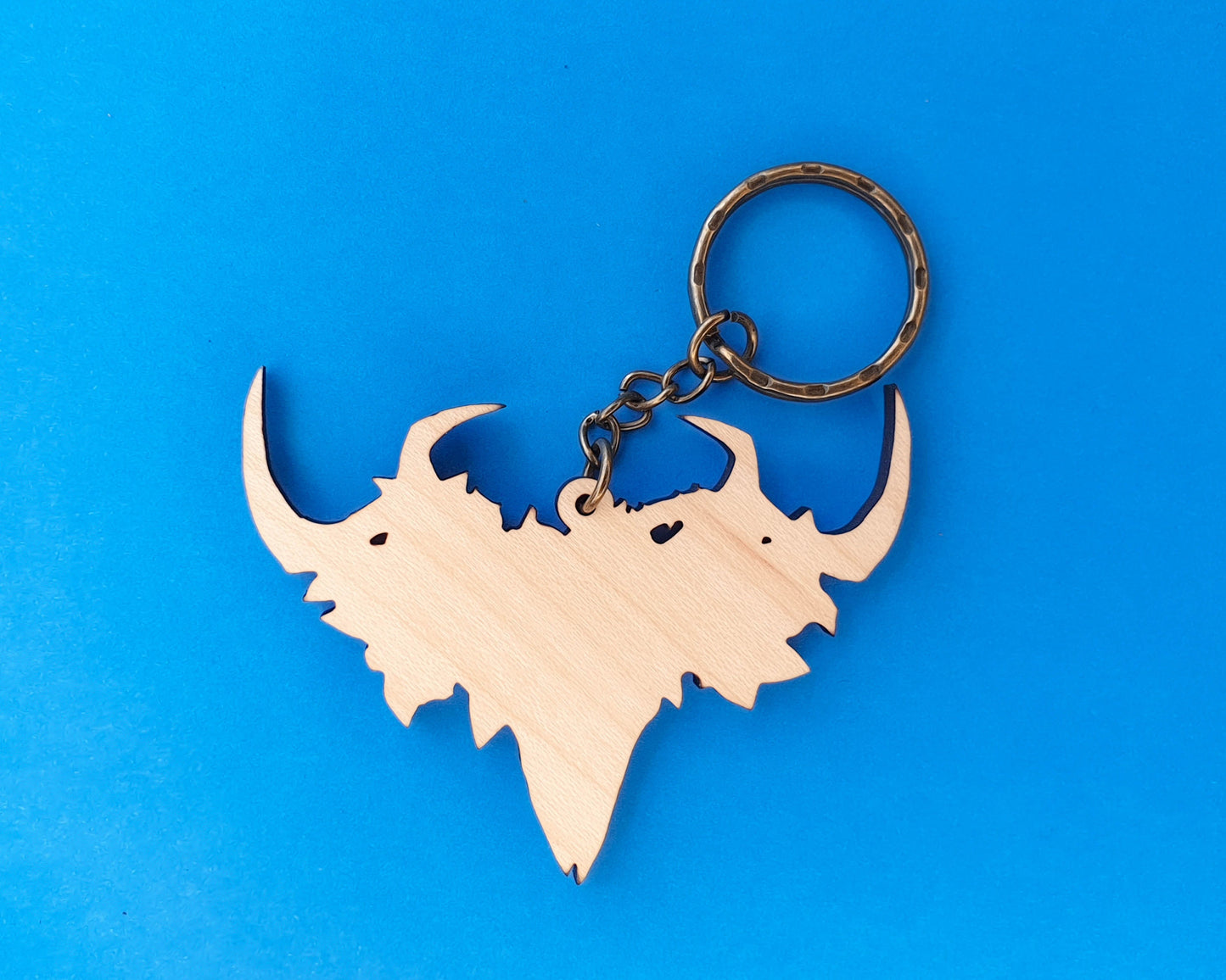 Wooden Deer Skull and Roses Keychain