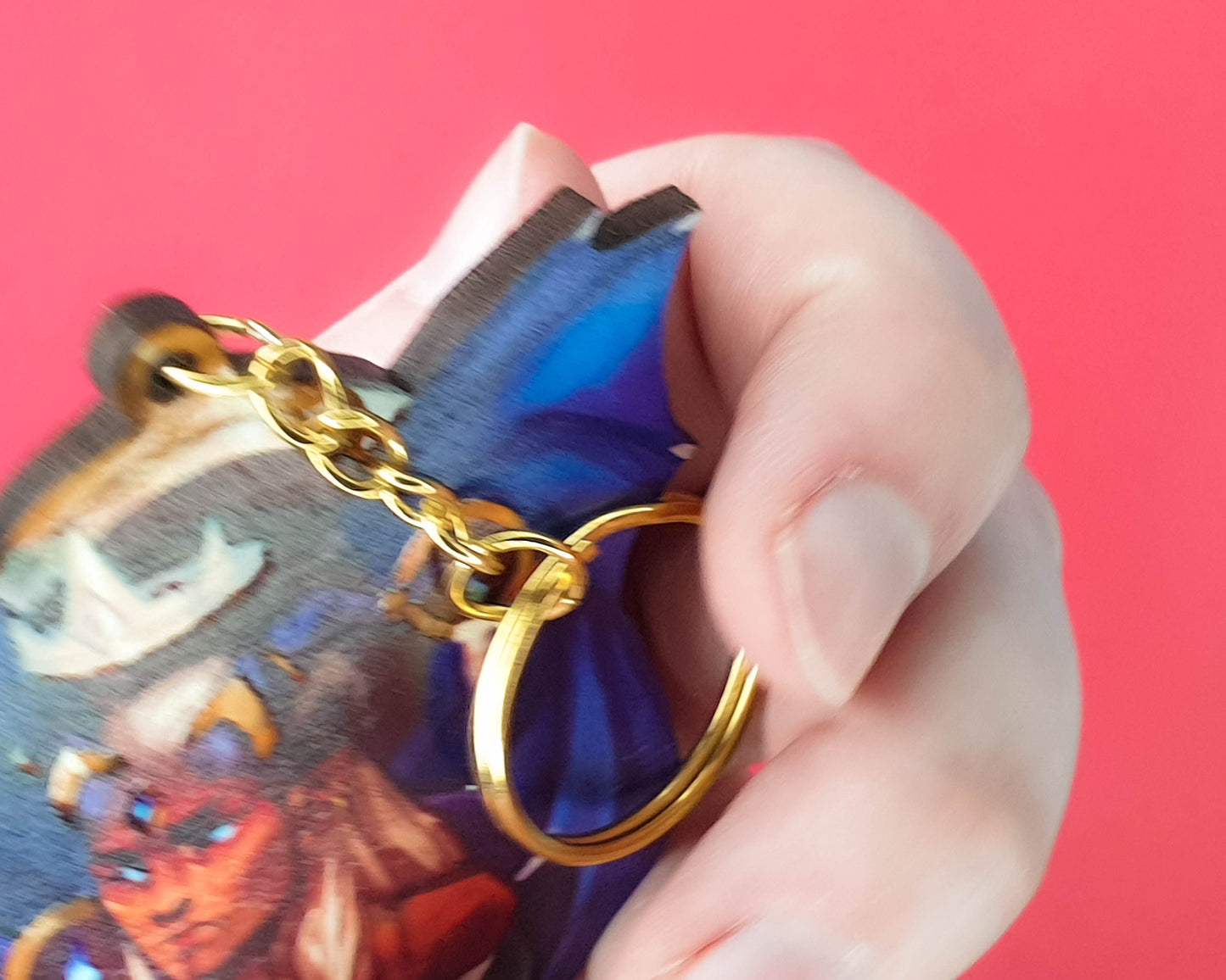 Wooden Blue Demon Keychain