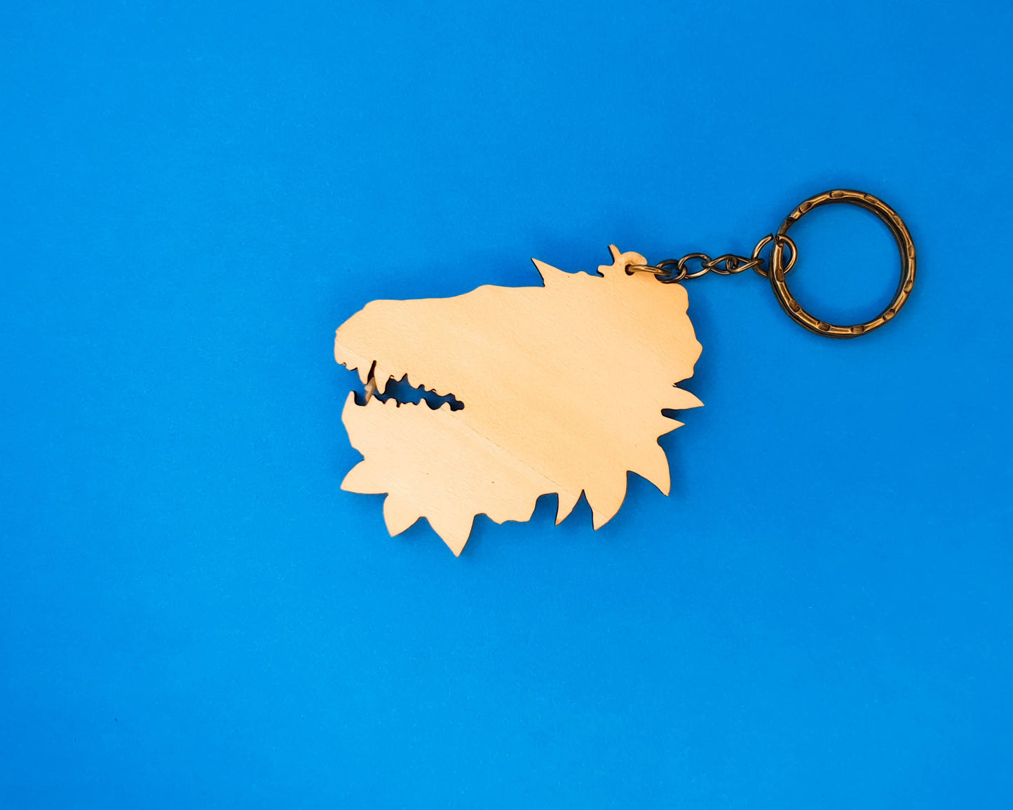 Wooden Fox Skull and flowers Keychain