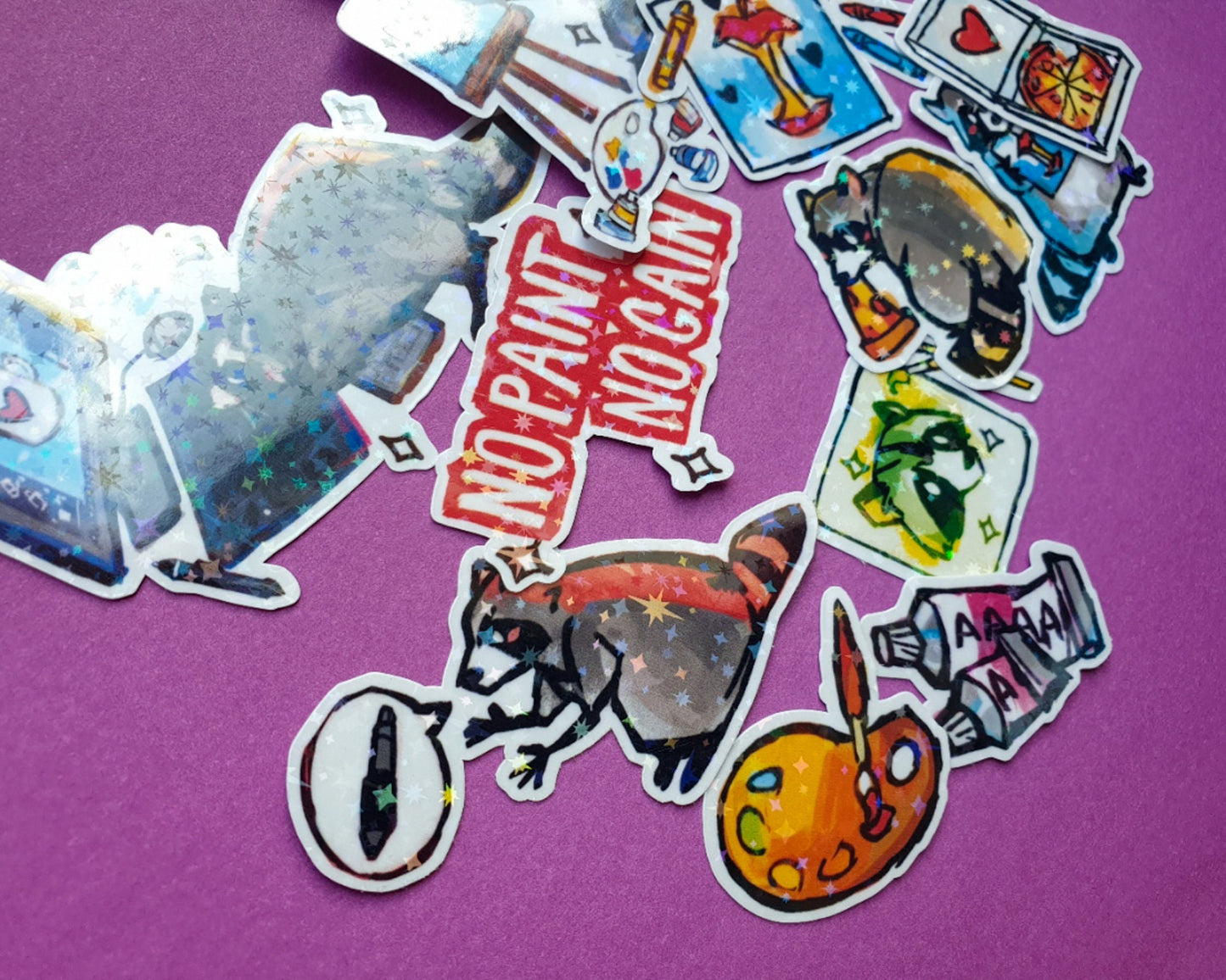 Artist Raccoon Sticker Pack - 12 Holographic Vinyl Stickers