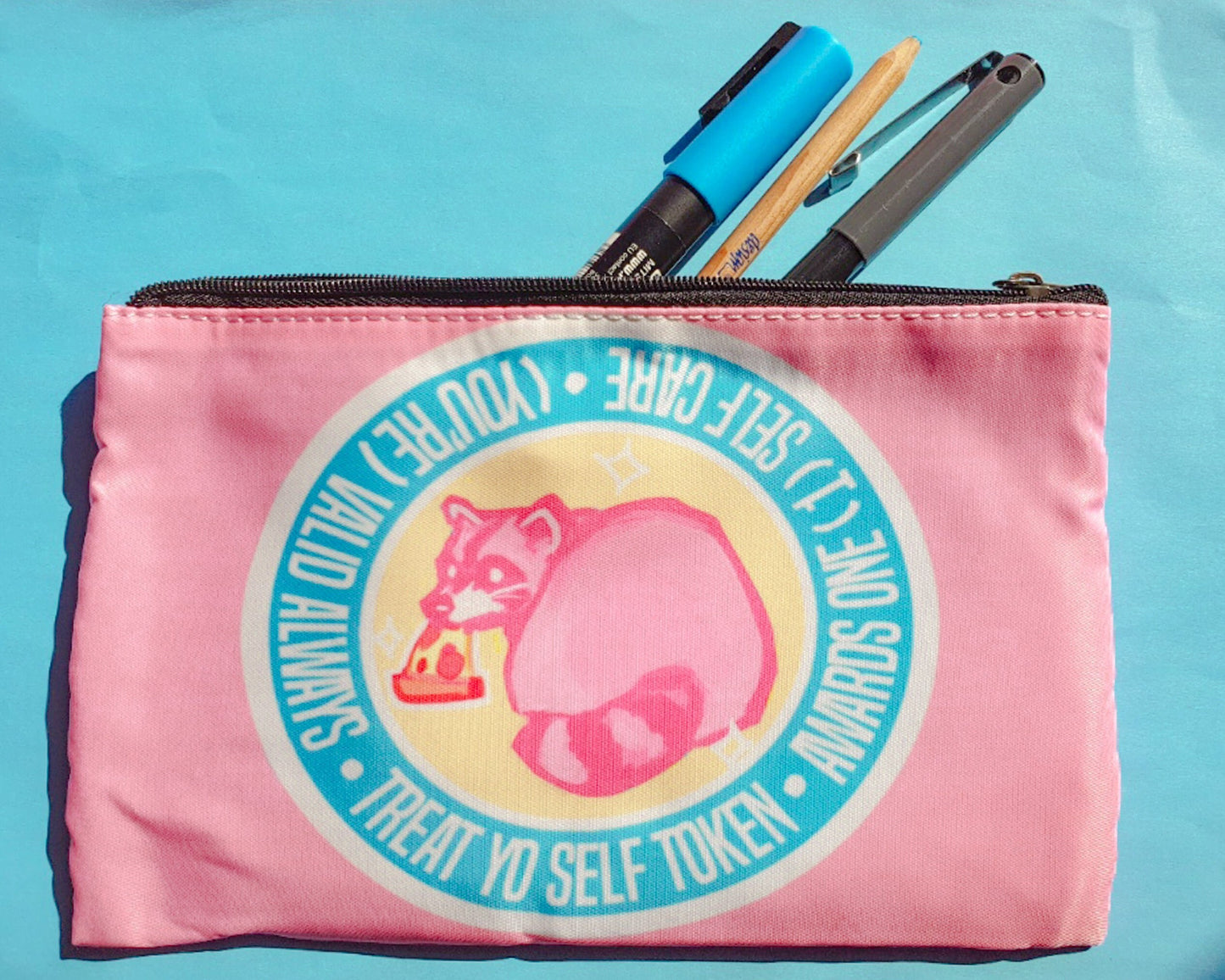 Self Care Raccoon Pencil Pouch - Stationery or Cosmetic Bag