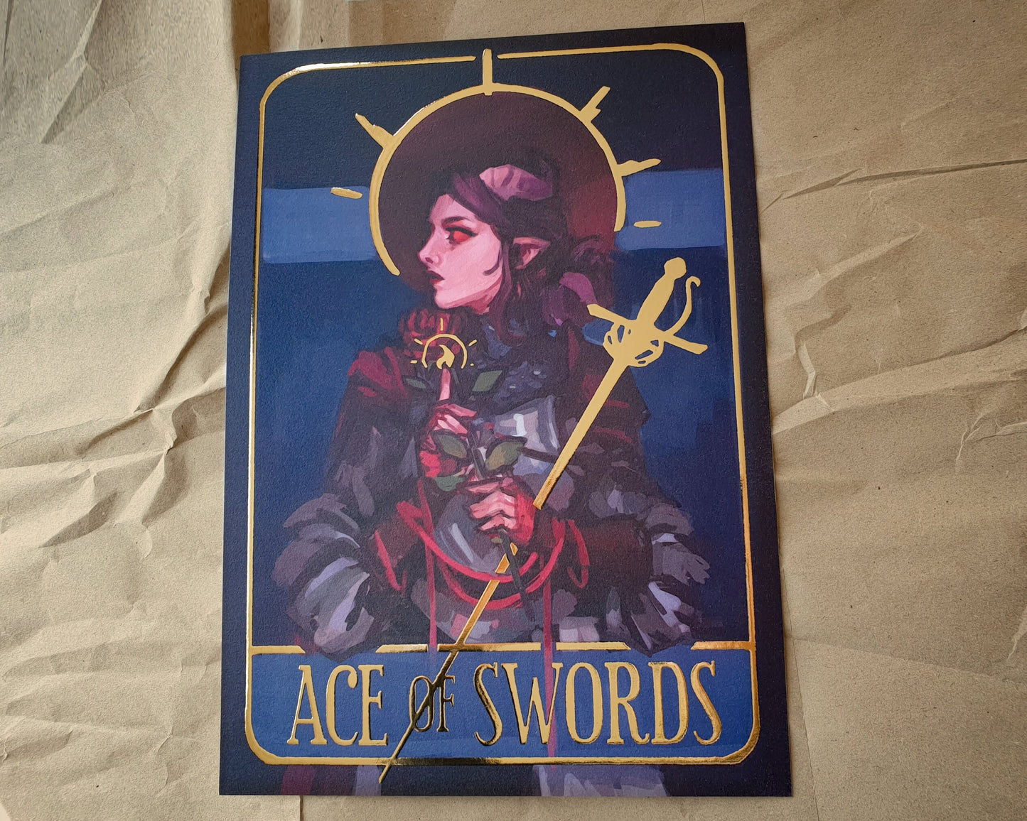 Ace Of Swords - A4 Gold Foil Print